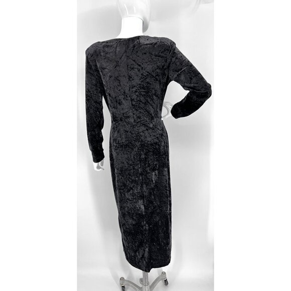 Vintage 90s Crushed Velvet Black Gothic Morticia Addams Maxi‎ Dress Size M - Picture 9 of 12
